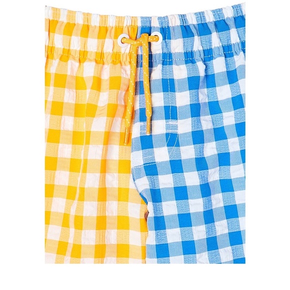 Boy’s yellow & blue checkered print UPF 50+ Quick-drying swim trunks size XL - Picture 4 of 5